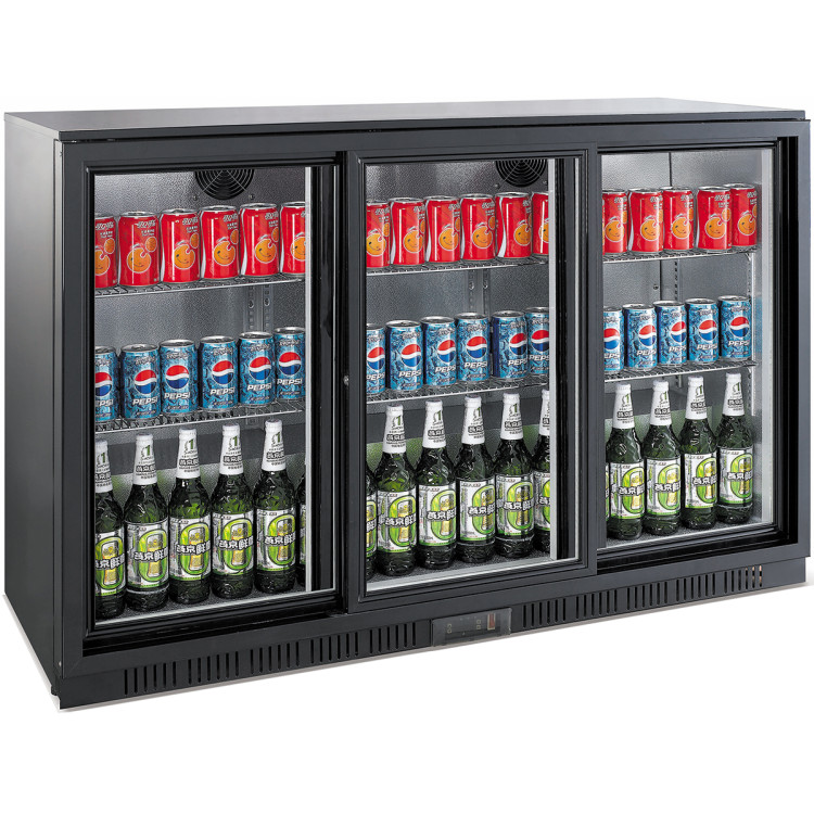 Glacière arrière bar 3 portes coulissantes 300 litres Noir | Adexa BC03PS