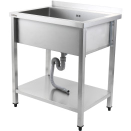 Lavabo à casseroles professionnel Acier inoxydable 1 bac Crédence Tablette inférieure 1000x700x900mm Pieds carrés | Adexa PSA10070U