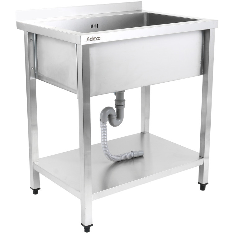 Lavabo à casseroles professionnel Acier inoxydable 1 bac Crédence Tablette inférieure 1200x700x900mm Pieds carrés | Adexa PSA12070U