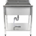 Lavabo à casseroles professionnel Acier inoxydable 1 bac Crédence Tablette inférieure 800x700x900mm Pieds carrés | Adexa PSA8070U
