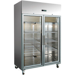 Réfrigérateur professionnel Armoire verticale 1400 litres Inox Double porte vitrée GN2/1 Refroidissement ventilé | Adexa R1400VGLASS