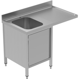 Évier commercial de catégorie B pour lave-vaisselle avec placard, 1 cuve, dosseret à gauche, profondeur 1200 mm, hauteur 600 mm | Adexa VSCH126LBS, catégorie B