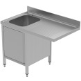 Évier commercial de catégorie B pour lave-vaisselle avec placard, 1 cuve, dosseret à gauche, profondeur 1200 mm, hauteur 600 mm | Adexa VSCH126LBS, catégorie B