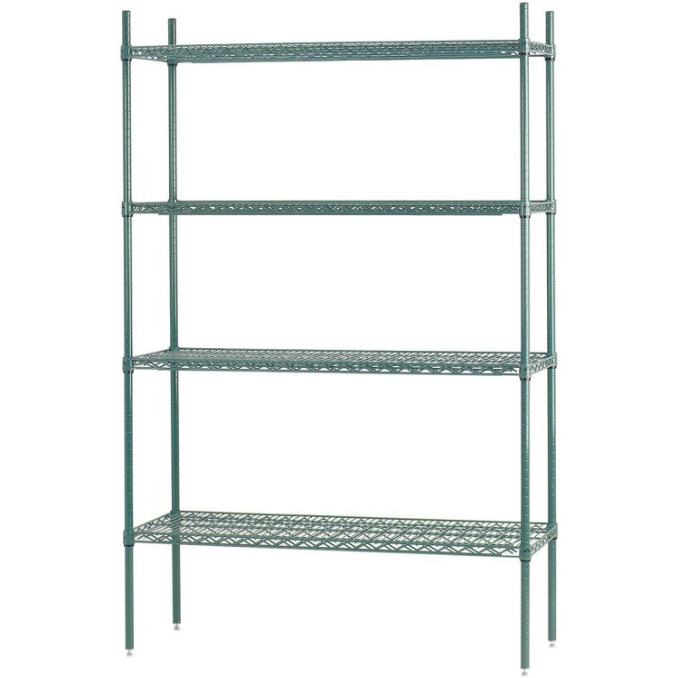 Étagère commerciale 4 niveaux, charge maximale 1000 kg, largeur 1370 mm, profondeur 350 mm, fil d'acier zingué vert et époxy | Adexa TAC212