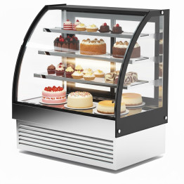 Vitrine à gâteaux en verre courbé 1500 mm, 3 étagères, noir et acier inoxydable | Adexa HL1500S3 Vitrine à gâteaux en verre courbé 1500 mm, 3 étagères, noir et acier inoxydable | Adexa HL1500S3