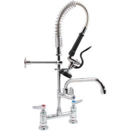 Robinet de prérinçage double température mini 6 pouces avec douchette et robinet pivotant 8 pouces, montage sur plage, laiton chromé | Adexa 5809A08
