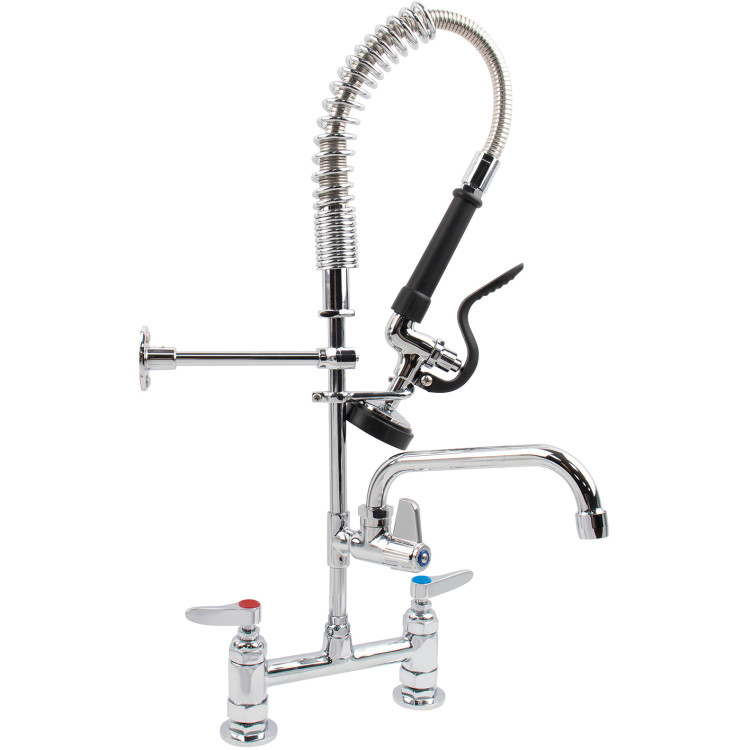 Robinet de prérinçage double température mini 6 pouces avec douchette et robinet pivotant 8 pouces, montage sur plage, laiton chromé | Adexa 5809A08