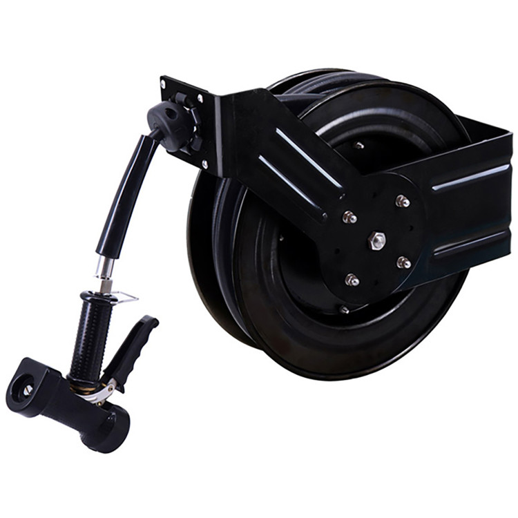 Enrouleur de tuyau d'arrosage 20 m en acier revêtu d'époxy, support pivotant, enrouleur automatique, noir | Adexa B71100120M