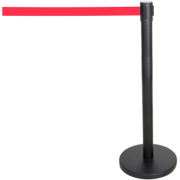 Poteau de barrière noir avec ceinture rétractable rouge 2m | Adexa BBP01AR