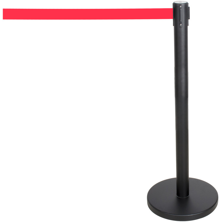 Poteau de barrière noir avec ceinture rétractable rouge 2m | Adexa BBP01AR