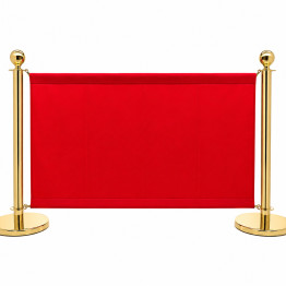 Ensemble de barrière de file d'attente commerciale avec 2 poteaux à boule dorée et panneau en tissu rouge 1430 mm | Adexa BBP02CCR