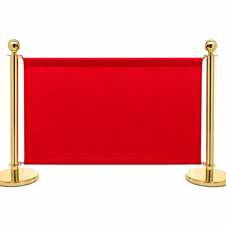 Ensemble de barrière de file d'attente commerciale avec 2 poteaux à boule dorée et panneau en tissu rouge 1430 mm | Adexa BBP02CCR