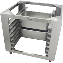 Socle pour four mixte/convection avec grille à lèchefrite en acier inoxydable à 7 niveaux, mobile sur roulettes, compatible avec les lèchefrites GN 1/1 | Adexa BCF95N