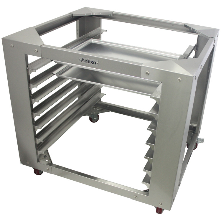 Socle pour four mixte/convection avec grille à lèchefrite en acier inoxydable 7 niveaux, mobile sur roulettes, compatible avec les plats de 400 × 600 mm | Adexa BCF95