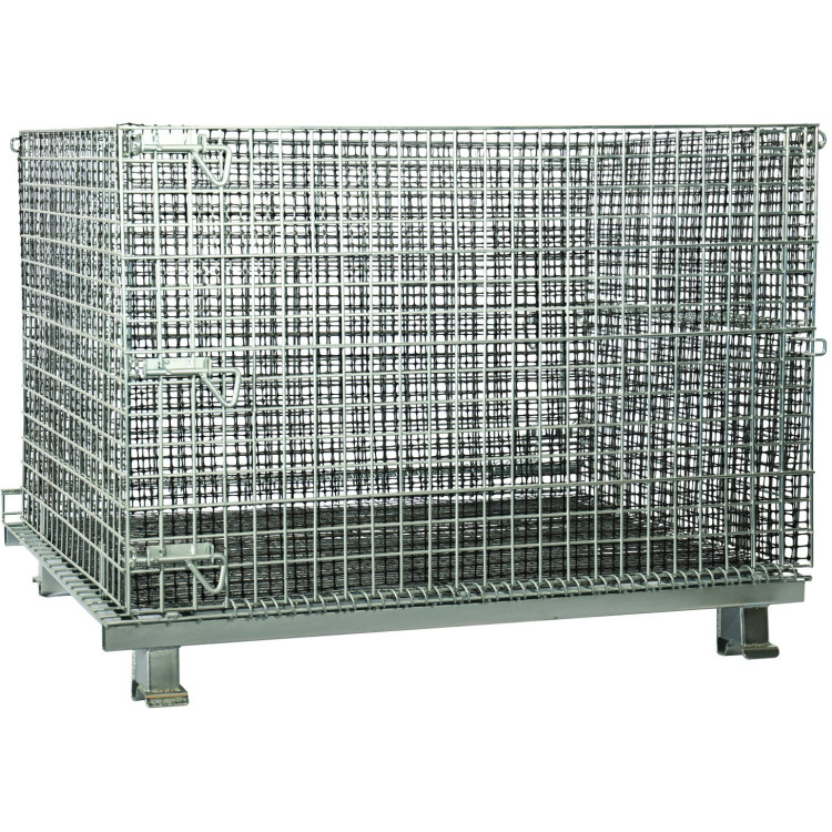 Caisse de stockage robuste en treillis métallique, pliable et empilable, en acier zingué, capacité de 500 kg, dimensions : 1200 x 1000 x 890 mm | Adexa BHK34