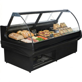 Présentoir de service au comptoir traiteur, façade en verre incurvé, largeur 1350 mm | Adexa BLUEL116 Présentoir de service au comptoir traiteur, façade en verre incurvé, largeur 1350 mm | Adexa BLUEL116