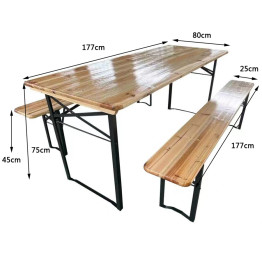 Ensemble table et banc pliables trois pièces, mobilier de jardin en bois 1800 x 800 x 770 mm | Adexa NFWU241018080