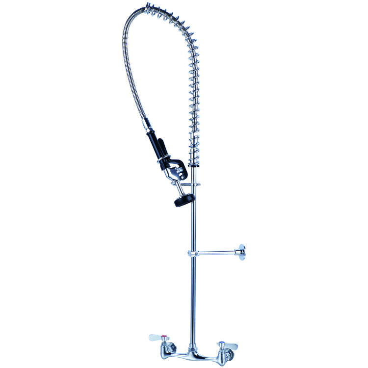 Unité de prérinçage murale centrale de 20 cm (8 po) avec colonne montante de 46 cm (18 po), tuyau de 112 cm (44 po) et robinet de pulvérisation chromé | Adexa BXF246