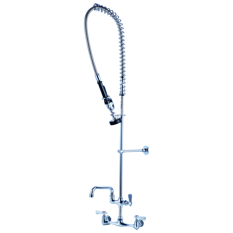 Unité de prérinçage murale centrale de 20 cm avec robinet additionnel, colonne montante de 46 cm, flexible de 112 cm et bec pivotant de 30 cm | Adexa BXF248