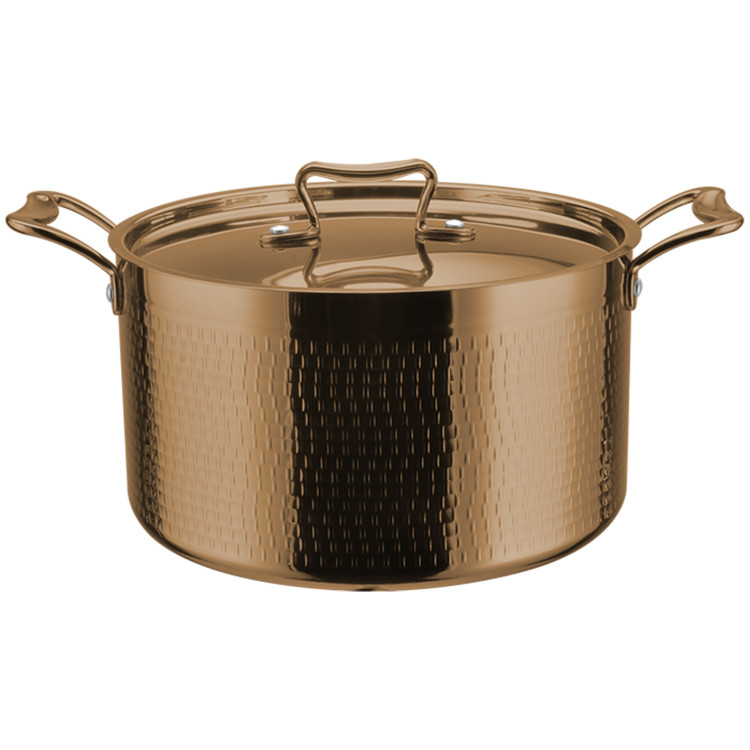 Cocotte triple couche en acier inoxydable martelé ø200×125mm 3,9L Finition cuivre | Adexa C0310007C