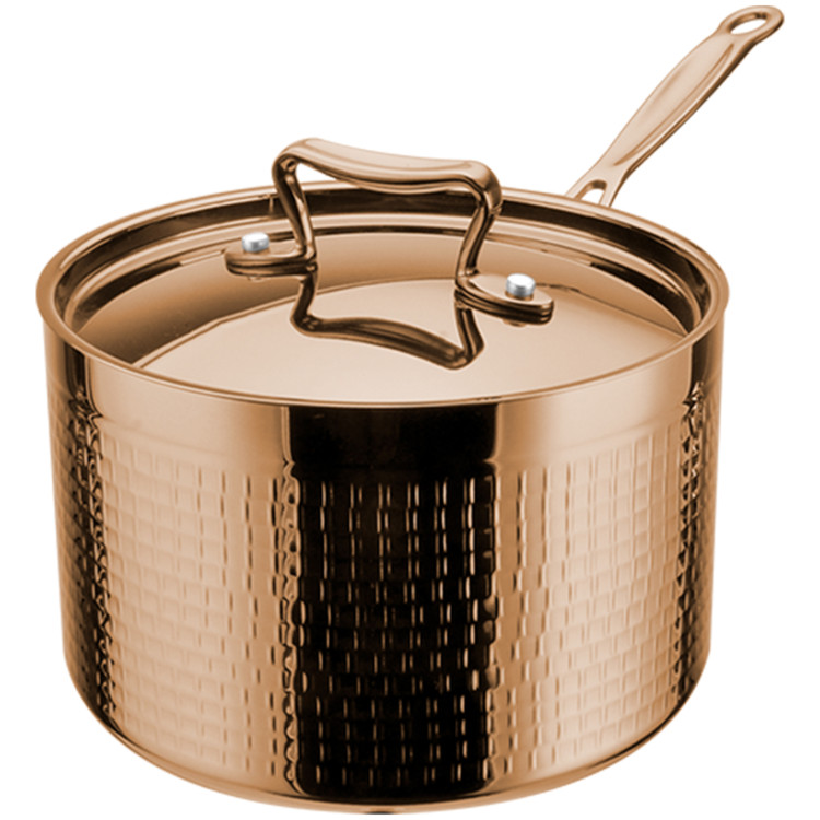 Cocotte triple couche en acier inoxydable martelé avec longue poignée ø240×145mm 6,5L Finition cuivre | Adexa C0310028C