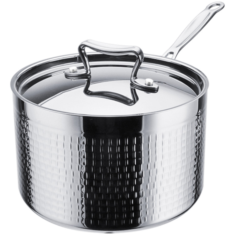 Cocotte triple couche en acier inoxydable martelé avec longue poignée ø240×145mm 6,5L Finition argentée | Adexa C0310028S