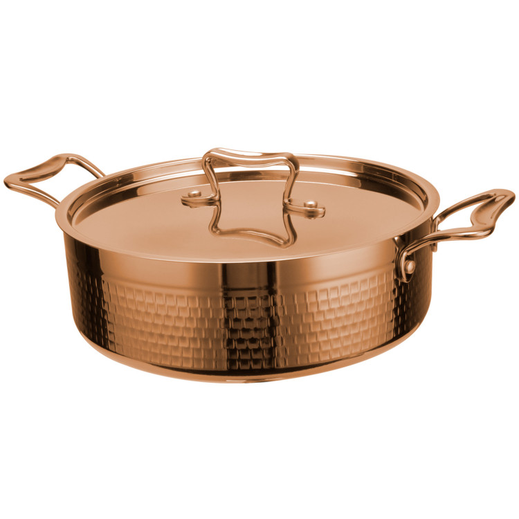 Casserole triple couche en acier inoxydable martelé ø260×85mm 4,5L Finition cuivre | Adexa C0311010C