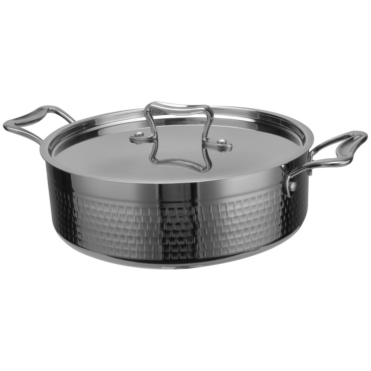 Cocotte triple couche en acier inoxydable martelé ø200×70mm 2,2L Finition argentée | Adexa C0311007S
