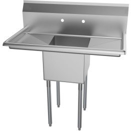 Évier commercial en acier inoxydable, 1 cuve, dosseret, 1370 x 600 x 1110 mm, pieds ronds | Adexa C1T18181218LR