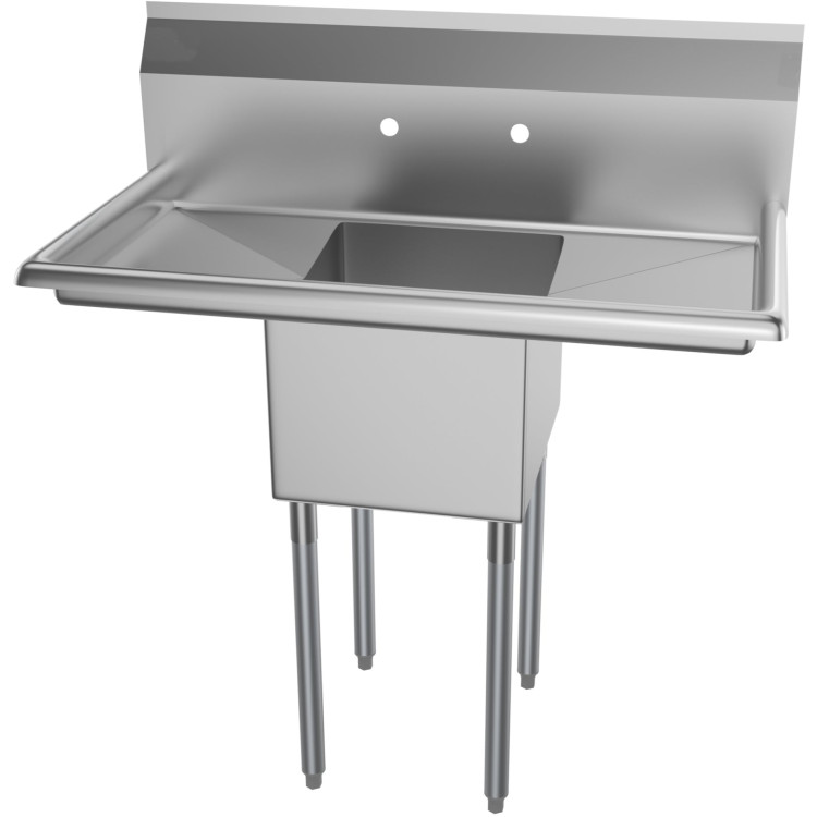 Évier commercial en acier inoxydable, 1 cuve, dosseret, 1370 x 600 x 1110 mm, pieds ronds | Adexa C1T18181218LR