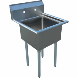 Évier commercial en acier inoxydable, 1 cuve, dosseret, 750 x 600 x 1110 mm, pieds ronds | Adexa C1T24241400