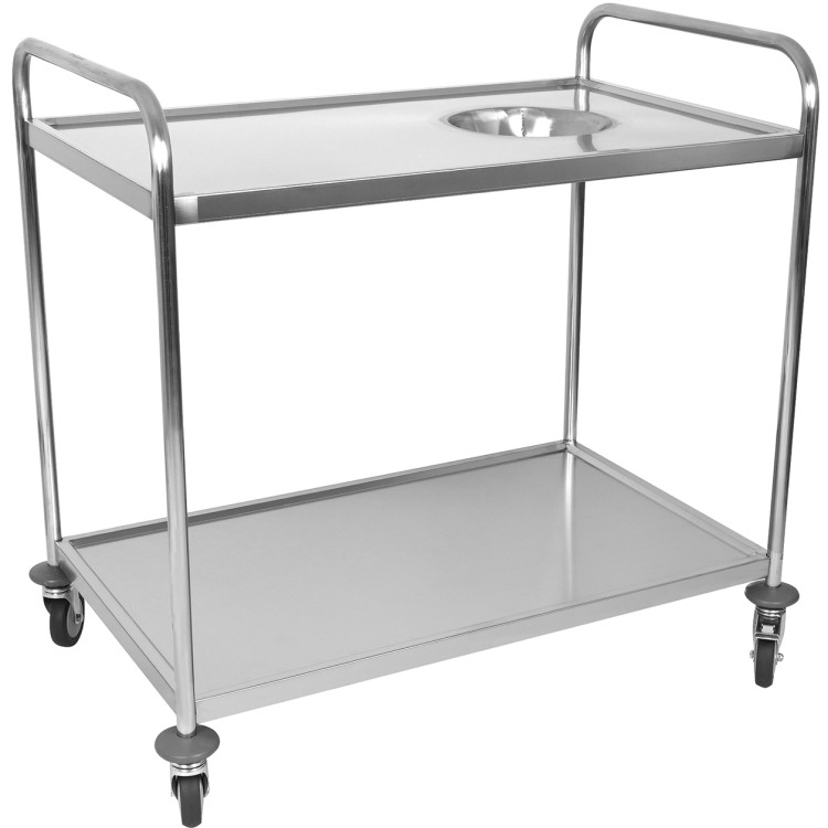 Chariot de tri des déchets commercial à 2 niveaux en acier inoxydable avec compartiment pour couverts 1000×620×1000 mm | Adexa CG10062