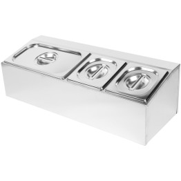 Porte-condiments professionnel comprenant 2 bacs GN 1/6-100 mm et 1 bac GN 1/3-100 mm avec couvercles | Adexa CHD04A2