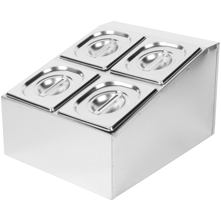 Porte-condiments professionnel comprenant 4 récipients GN 1/6 de 150 mm avec couvercles, en acier inoxydable | Adexa CHD04BD
