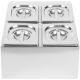 Porte-condiments professionnel comprenant 4 récipients GN 1/6 de 150 mm avec couvercles, en acier inoxydable | Adexa CHD04BD