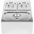 Porte-condiments professionnel comprenant 2 récipients GN 1/6-100 mm et 1 récipient GN 1/3-100 mm avec couvercles, en acier inoxydable | Adexa CHD04B2