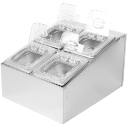 Porte-condiments professionnel comprenant 4 bacs GN1/6-100 mm et couvercles à charnière | Adexa CHD04BPCFL
