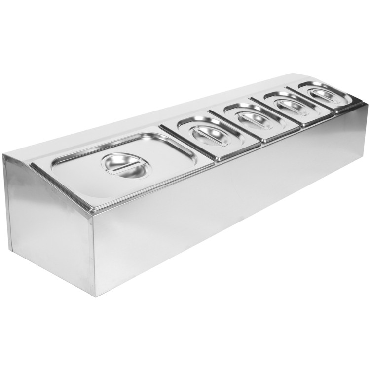 Porte-condiments professionnel comprenant 4 bacs GN 1/6-100 mm et 1 bac GN 1/3-100 mm avec couvercles | Adexa CHD06A2