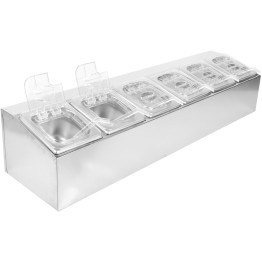 Porte-condiments professionnel comprenant 6 bacs GN1/6-100 mm et couvercles à charnière | Adexa CHD06APCFL