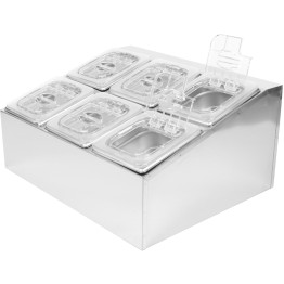 Porte-condiments professionnel comprenant 6 bacs GN1/6-100 mm et couvercles à charnière | Adexa CHD06BPCFL