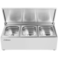 Porte-condiments professionnel avec couvercle et 3 récipients GN 1/4-100 mm en acier inoxydable | Adexa CHE03AFL