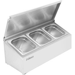 Porte-condiments professionnel avec couvercle et 3 récipients GN 1/4-100 mm en acier inoxydable | Adexa CHE03AFL