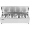Porte-condiments professionnel avec couvercle et 4 récipients GN 1/4-100 mm en acier inoxydable | Adexa CHE04AFL