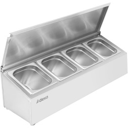 Porte-condiments professionnel avec couvercle et 4 récipients GN 1/4-100 mm en acier inoxydable | Adexa CHE04AFL