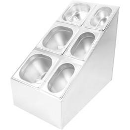 Porte-bacs à condiments professionnel comprenant 3 bacs GN 1/6 et 3 bacs GN 1/9, ainsi que des louches | Adexa CHM01DPCFL