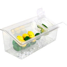 Présentoir à condiments réfrigéré comprenant 1 récipient GN 1/3 + 1 récipient GN 1/6 de 100 mm avec couvercle, en plastique | Adexa CHP06B3