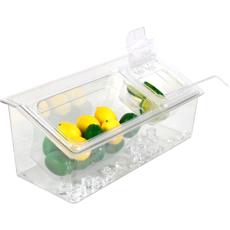 Présentoir à condiments réfrigéré comprenant 1 récipient GN 1/3 + 1 récipient GN 1/6 de 100 mm avec couvercle, en plastique | Adexa CHP06B3