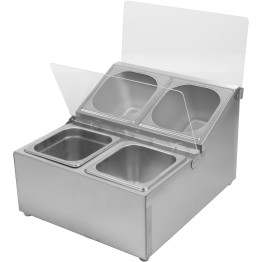 Porte-condiments professionnel comprenant 4 bacs GN1/6-100 mm et couvercles à charnière | Adexa CHRLF04B1