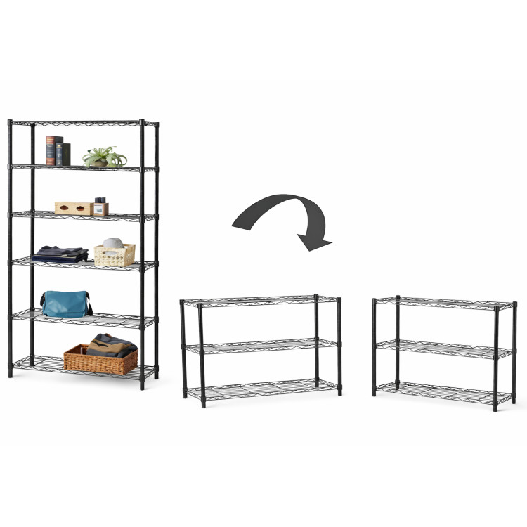 Étagère métallique convertible 2 en 1 à 6 niveaux, noire, 600 x 350 x 1800 mm | Adexa CJ6035180B6E