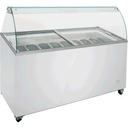 Comptoir d'affichage de crème glacée commercial avec couvercle et façade en verre incurvée 467 litres 8 x Tub | Adexa CL500DAF